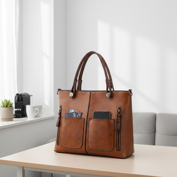 Retro PU Leather Large Capacity Tote Handbag – Women’s Shoulder & Crossbody Bag