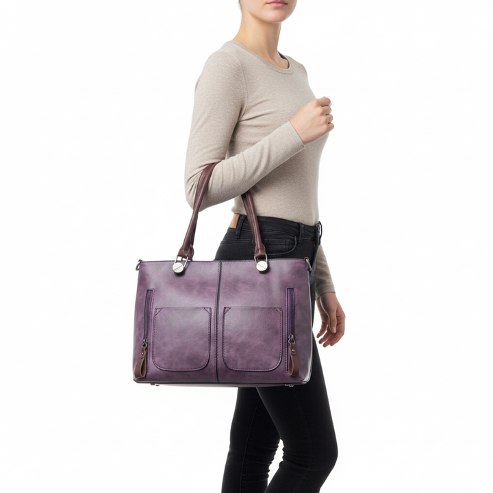 Retro PU Leather Large Capacity Tote Handbag – Women’s Shoulder & Crossbody Bag
