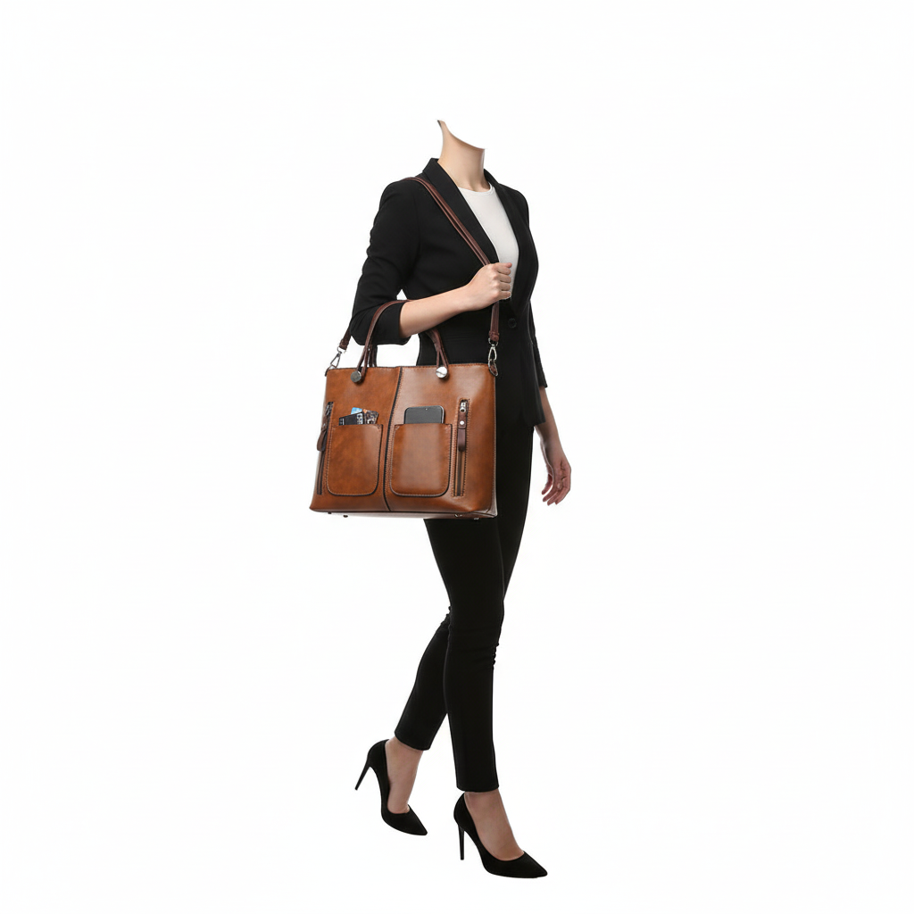 Retro PU Leather Large Capacity Tote Handbag – Women’s Shoulder & Crossbody Bag