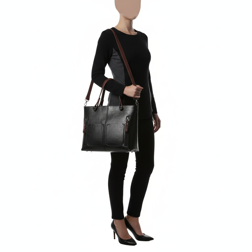 Retro PU Leather Large Capacity Tote Handbag – Women’s Shoulder & Crossbody Bag
