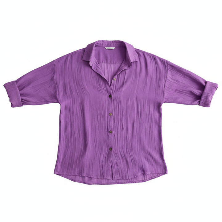 Lapel Long Sleeve Shirt Women's Single-breasted Pleated Shirt Tops Clothing