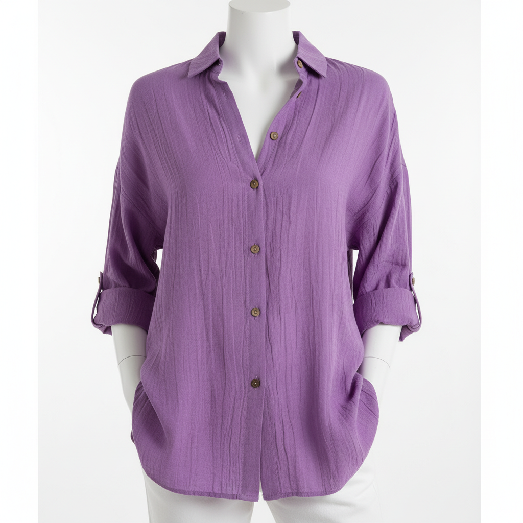 Lapel Long Sleeve Shirt Women's Single-breasted Pleated Shirt Tops Clothing