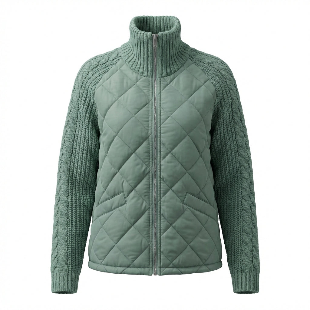 Winter Stand Collar Cotton Jacket With Pockets Fashion Knitted Stitching Zipper Coat Warm Tops For Women Clothing