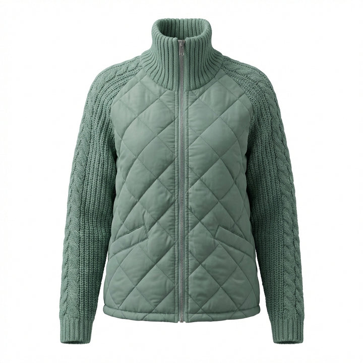 Winter Stand Collar Cotton Jacket With Pockets Fashion Knitted Stitching Zipper Coat Warm Tops For Women Clothing