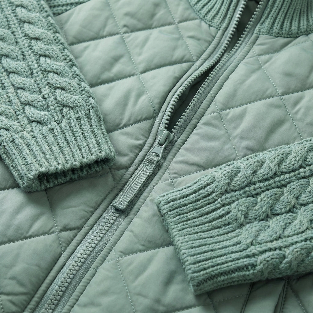 Winter Stand Collar Cotton Jacket With Pockets Fashion Knitted Stitching Zipper Coat Warm Tops For Women Clothing