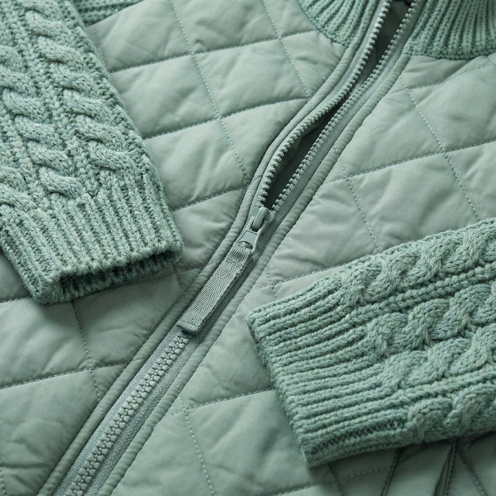 Winter Stand Collar Cotton Jacket With Pockets Fashion Knitted Stitching Zipper Coat Warm Tops For Women Clothing