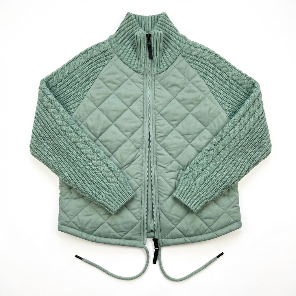Winter Stand Collar Cotton Jacket With Pockets Fashion Knitted Stitching Zipper Coat Warm Tops For Women Clothing