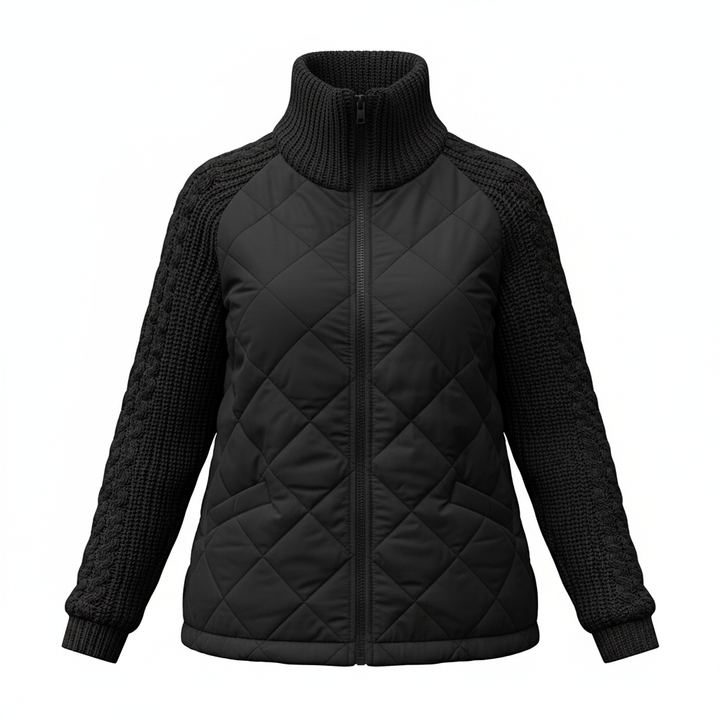 Winter Stand Collar Cotton Jacket With Pockets Fashion Knitted Stitching Zipper Coat Warm Tops For Women Clothing