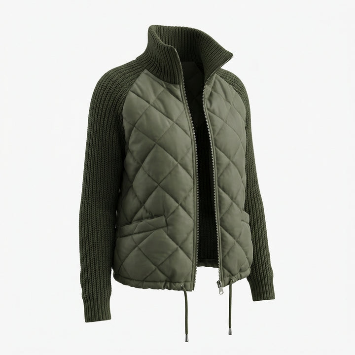 Winter Stand Collar Cotton Jacket With Pockets Fashion Knitted Stitching Zipper Coat Warm Tops For Women Clothing