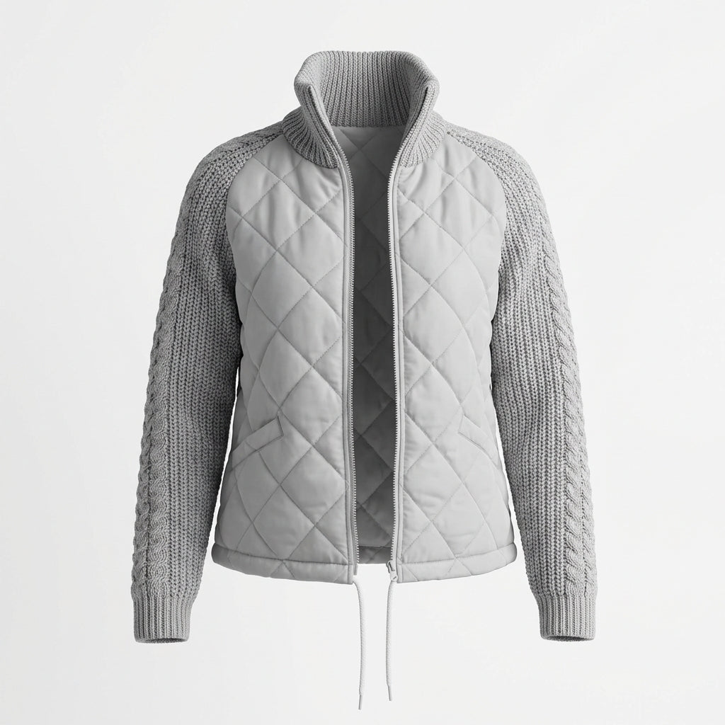Winter Stand Collar Cotton Jacket With Pockets Fashion Knitted Stitching Zipper Coat Warm Tops For Women Clothing