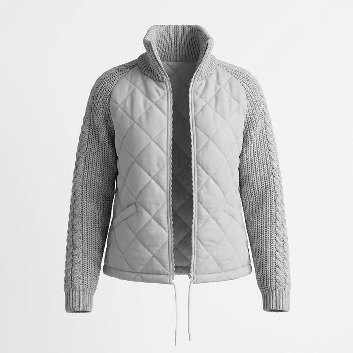 Winter Stand Collar Cotton Jacket With Pockets Fashion Knitted Stitching Zipper Coat Warm Tops For Women Clothing