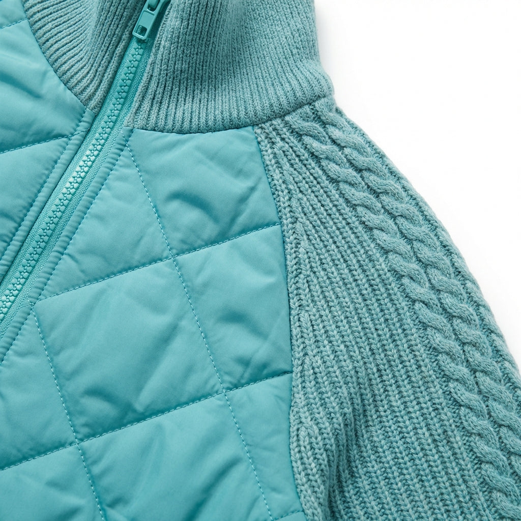 Winter Stand Collar Cotton Jacket With Pockets Fashion Knitted Stitching Zipper Coat Warm Tops For Women Clothing