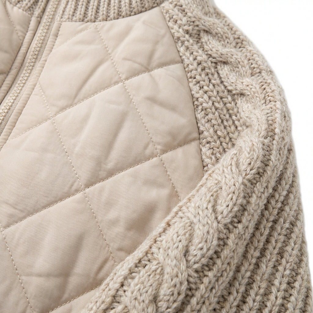 Winter Stand Collar Cotton Jacket With Pockets Fashion Knitted Stitching Zipper Coat Warm Tops For Women Clothing