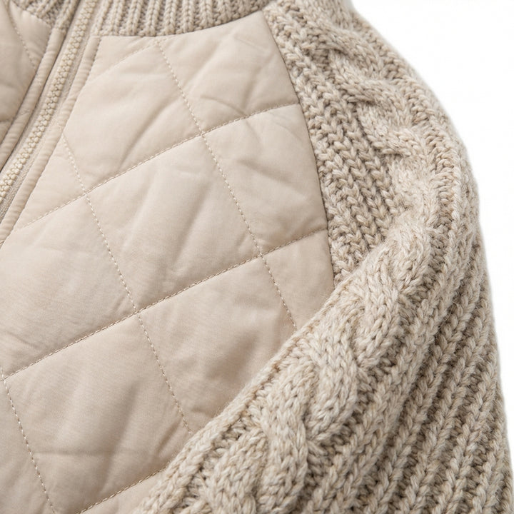 Winter Stand Collar Cotton Jacket With Pockets Fashion Knitted Stitching Zipper Coat Warm Tops For Women Clothing