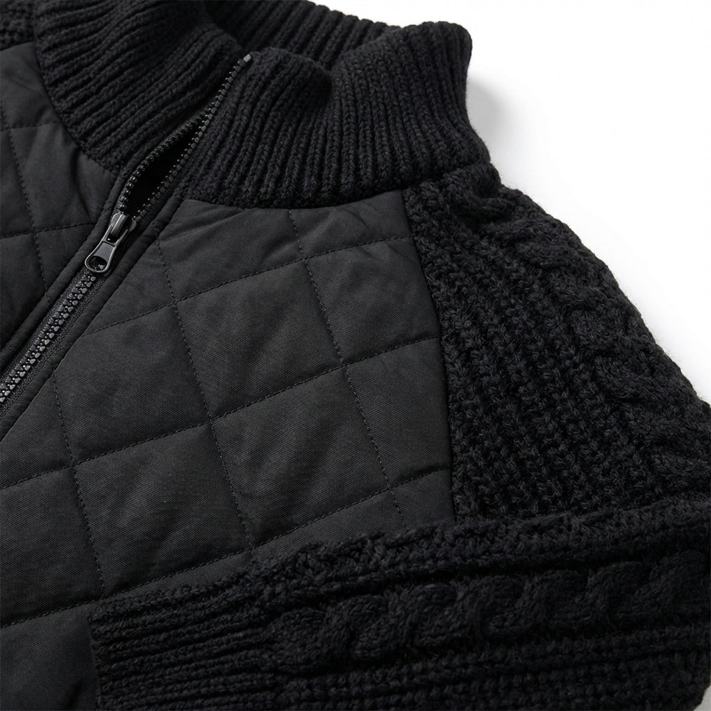 Winter Stand Collar Cotton Jacket With Pockets Fashion Knitted Stitching Zipper Coat Warm Tops For Women Clothing