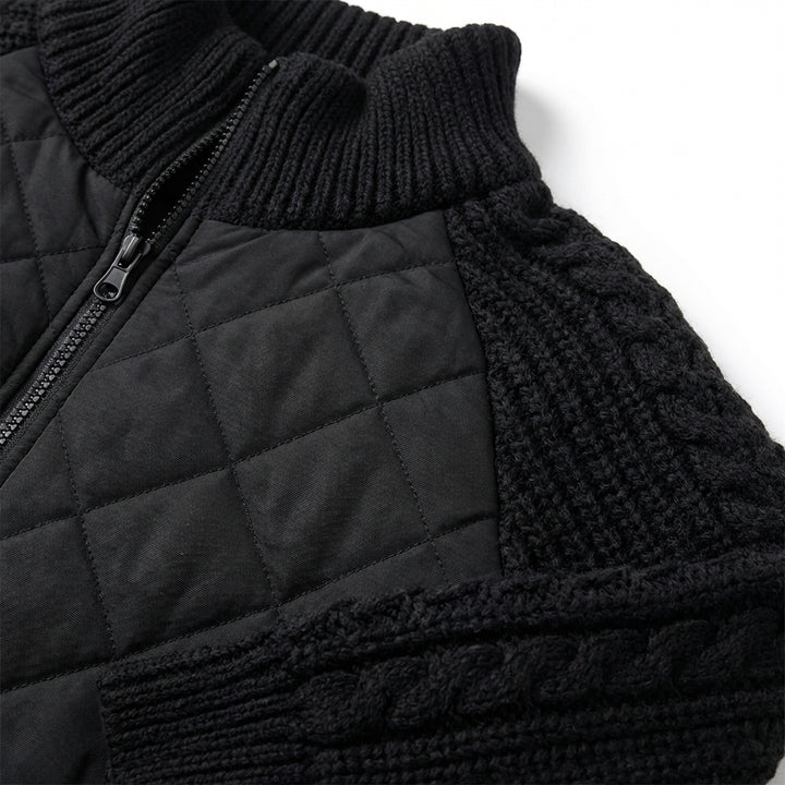 Winter Stand Collar Cotton Jacket With Pockets Fashion Knitted Stitching Zipper Coat Warm Tops For Women Clothing
