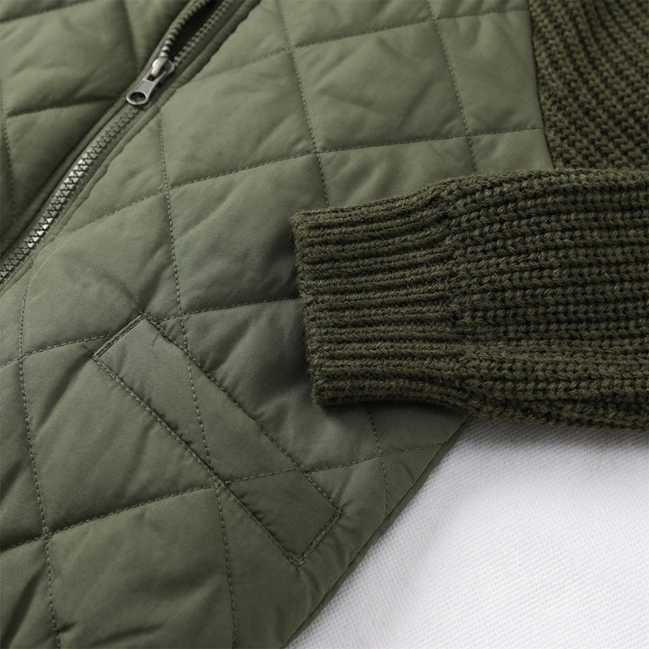 Winter Stand Collar Cotton Jacket With Pockets Fashion Knitted Stitching Zipper Coat Warm Tops For Women Clothing