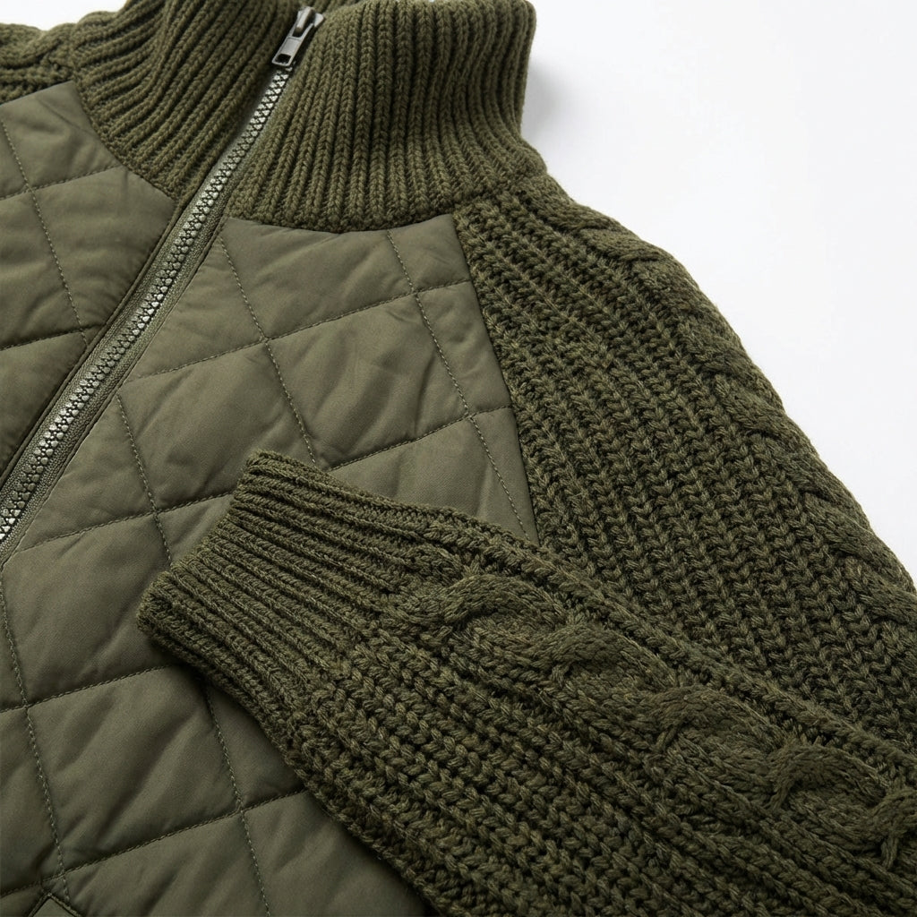 Winter Stand Collar Cotton Jacket With Pockets Fashion Knitted Stitching Zipper Coat Warm Tops For Women Clothing