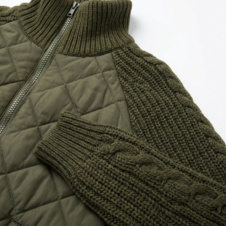 Winter Stand Collar Cotton Jacket With Pockets Fashion Knitted Stitching Zipper Coat Warm Tops For Women Clothing