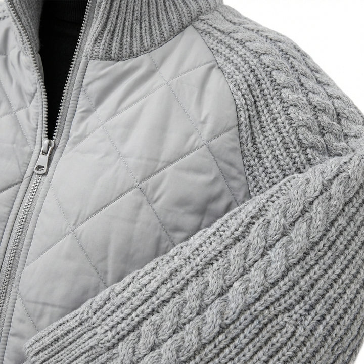 Winter Stand Collar Cotton Jacket With Pockets Fashion Knitted Stitching Zipper Coat Warm Tops For Women Clothing