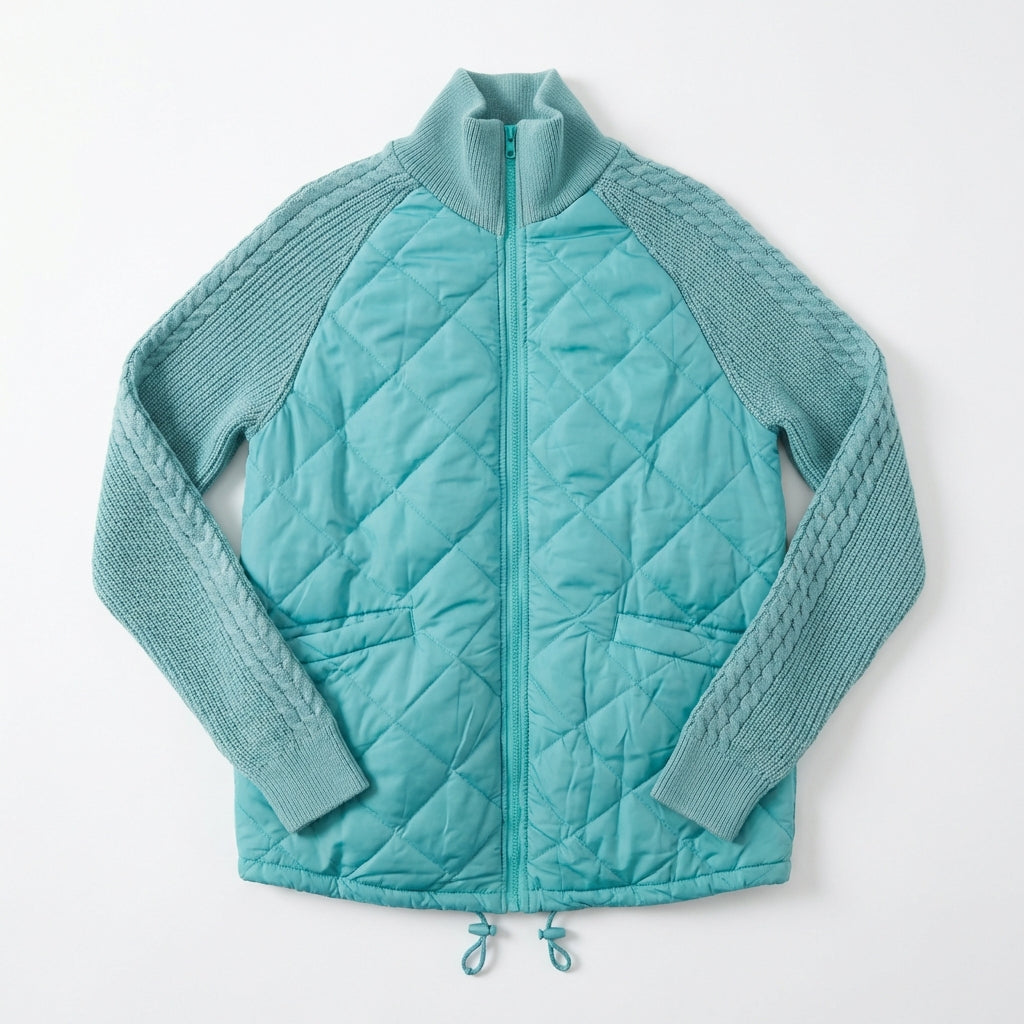 Winter Stand Collar Cotton Jacket With Pockets Fashion Knitted Stitching Zipper Coat Warm Tops For Women Clothing