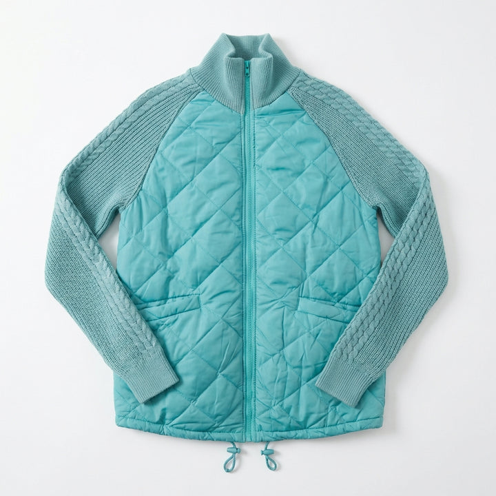 Winter Stand Collar Cotton Jacket With Pockets Fashion Knitted Stitching Zipper Coat Warm Tops For Women Clothing