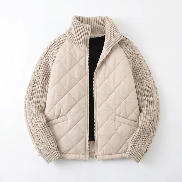 Winter Stand Collar Cotton Jacket With Pockets Fashion Knitted Stitching Zipper Coat Warm Tops For Women Clothing