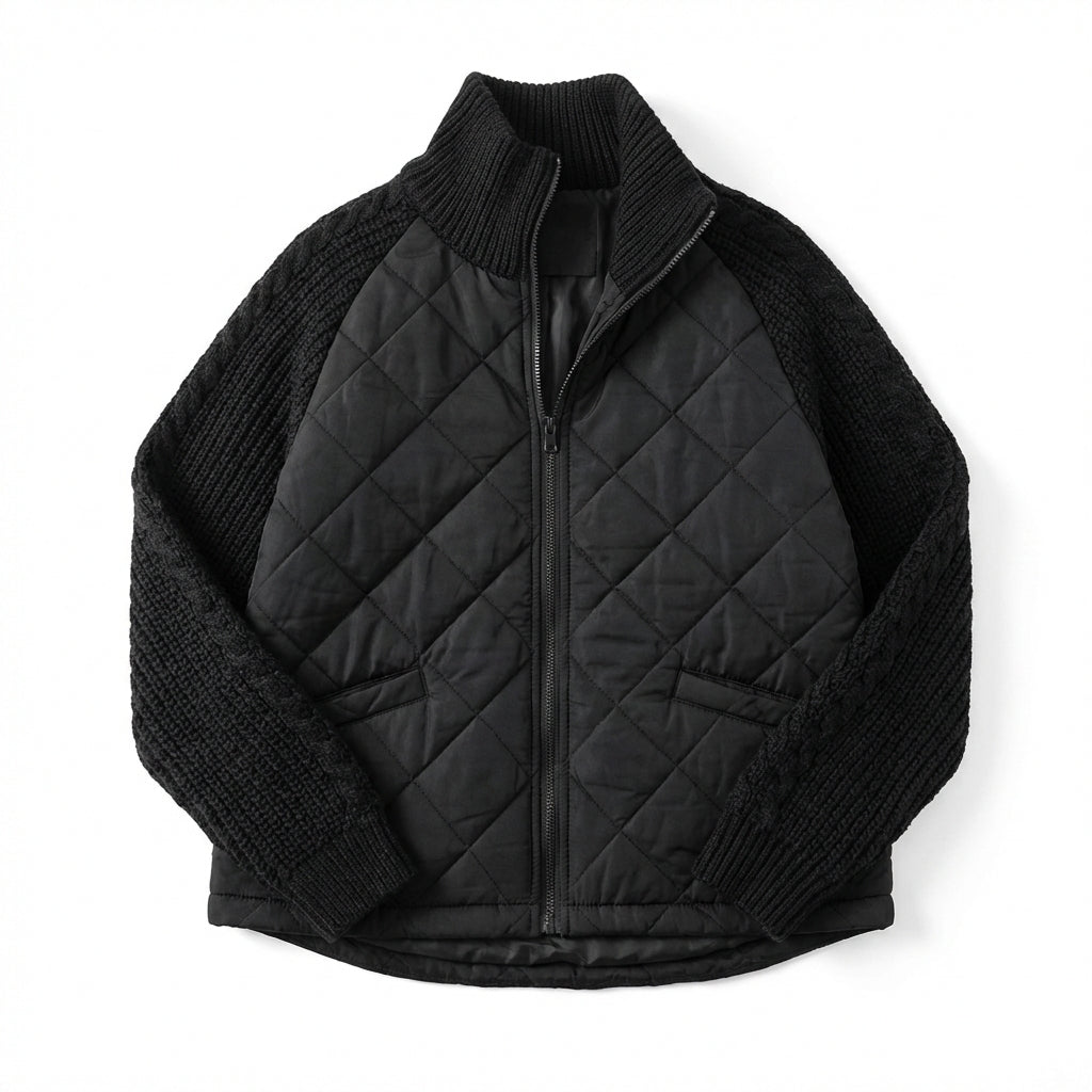Winter Stand Collar Cotton Jacket With Pockets Fashion Knitted Stitching Zipper Coat Warm Tops For Women Clothing