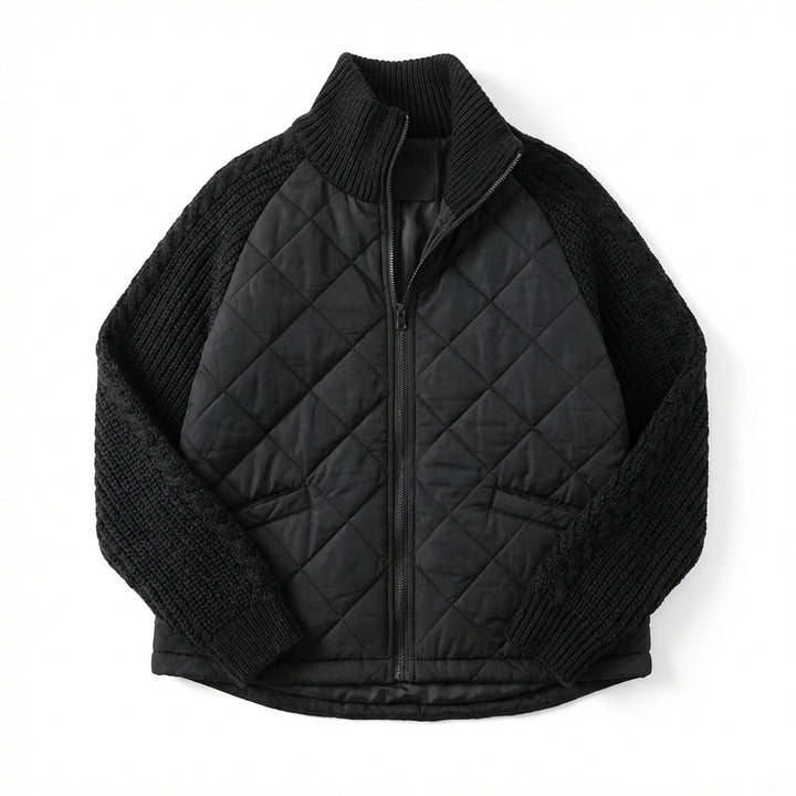 Winter Stand Collar Cotton Jacket With Pockets Fashion Knitted Stitching Zipper Coat Warm Tops For Women Clothing