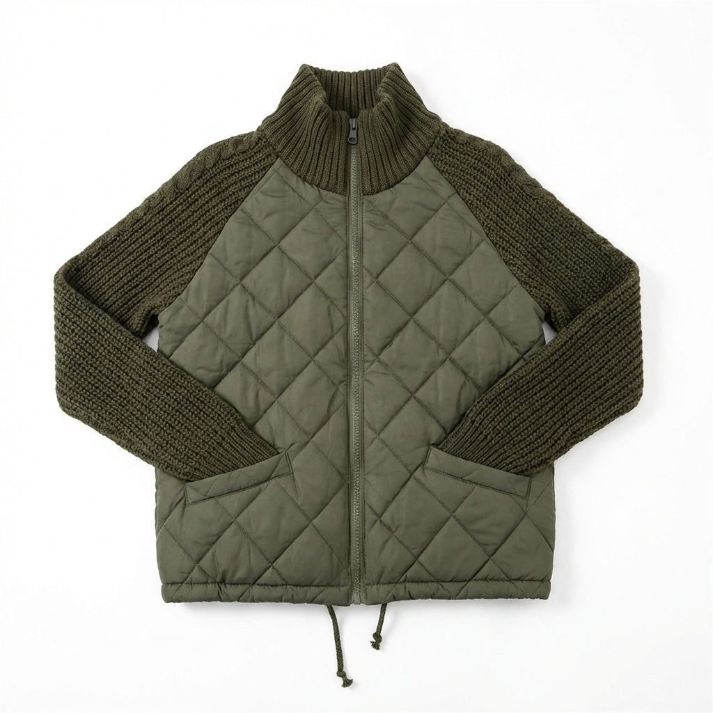 Winter Stand Collar Cotton Jacket With Pockets Fashion Knitted Stitching Zipper Coat Warm Tops For Women Clothing