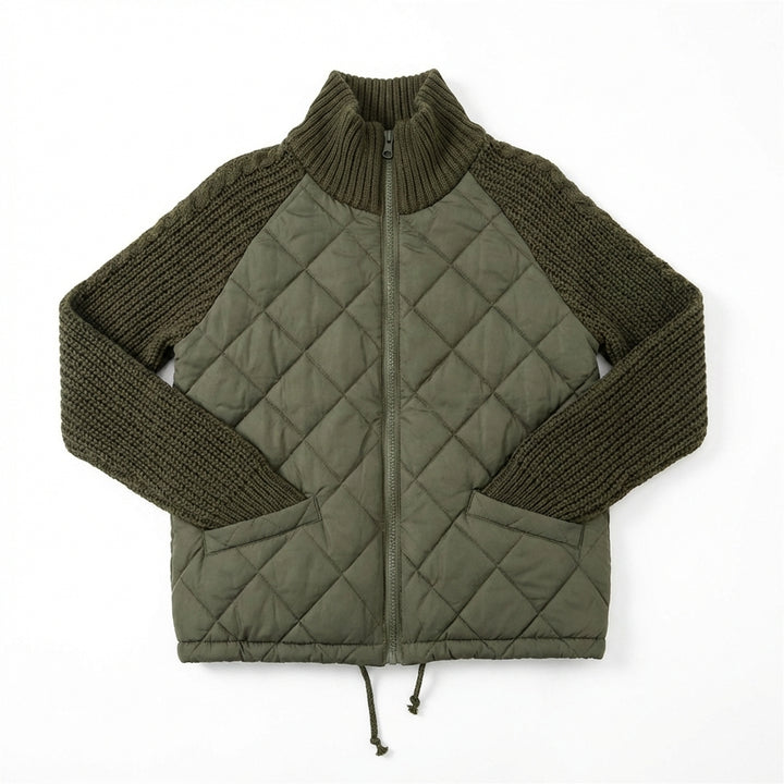 Winter Stand Collar Cotton Jacket With Pockets Fashion Knitted Stitching Zipper Coat Warm Tops For Women Clothing