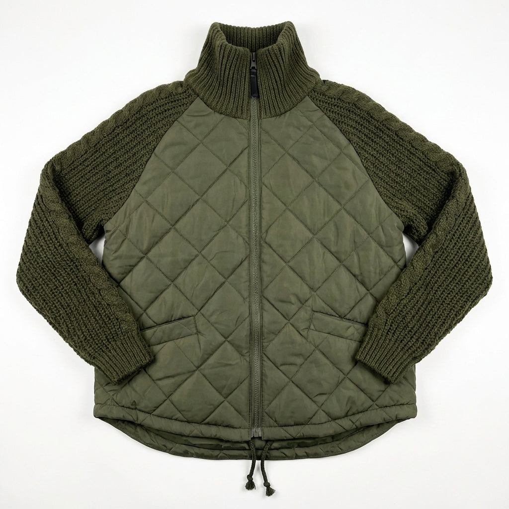 Winter Stand Collar Cotton Jacket With Pockets Fashion Knitted Stitching Zipper Coat Warm Tops For Women Clothing