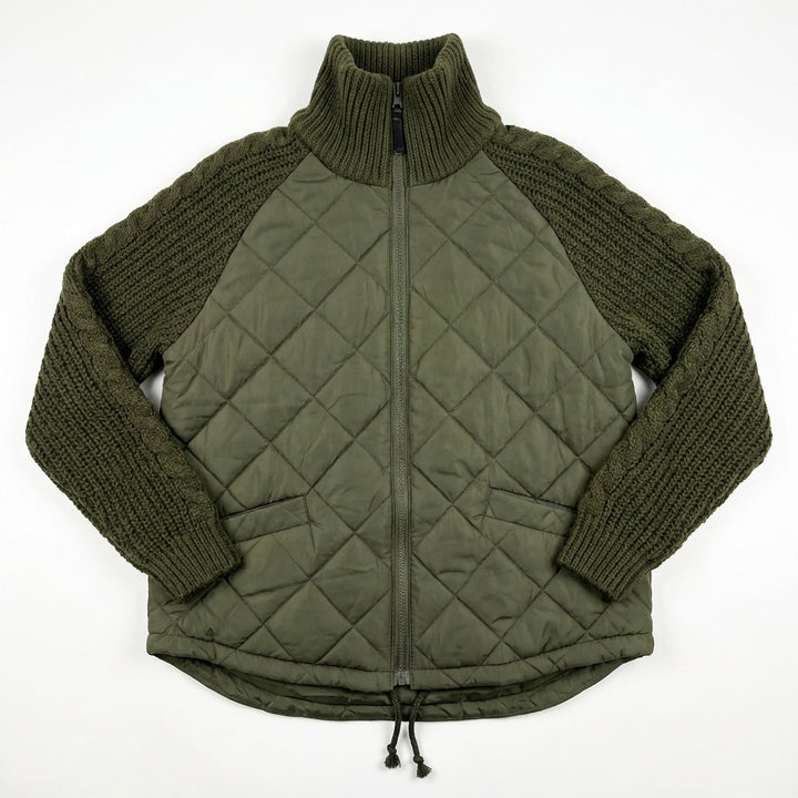 Winter Stand Collar Cotton Jacket With Pockets Fashion Knitted Stitching Zipper Coat Warm Tops For Women Clothing