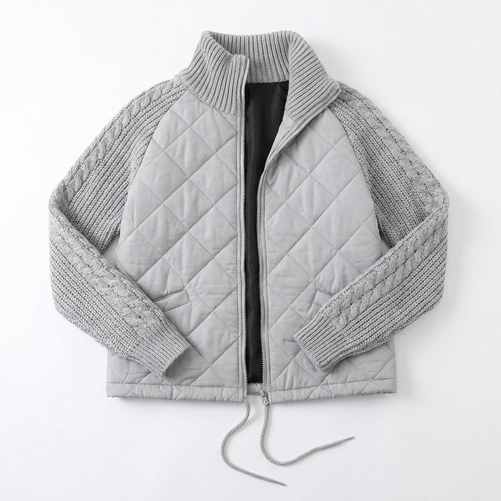 Winter Stand Collar Cotton Jacket With Pockets Fashion Knitted Stitching Zipper Coat Warm Tops For Women Clothing