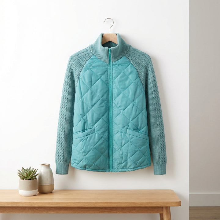 Winter Stand Collar Cotton Jacket With Pockets Fashion Knitted Stitching Zipper Coat Warm Tops For Women Clothing