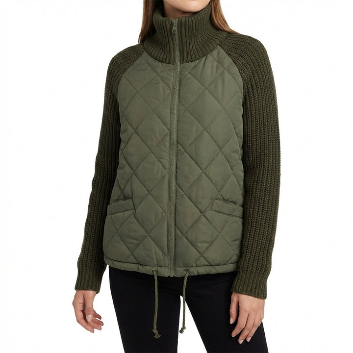Winter Stand Collar Cotton Jacket With Pockets Fashion Knitted Stitching Zipper Coat Warm Tops For Women Clothing