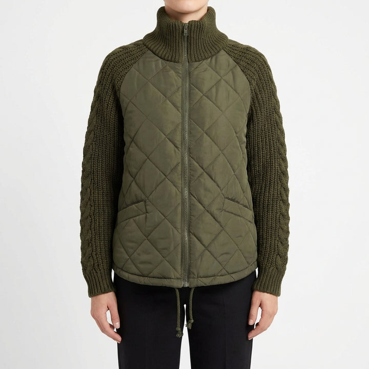 Winter Stand Collar Cotton Jacket With Pockets Fashion Knitted Stitching Zipper Coat Warm Tops For Women Clothing