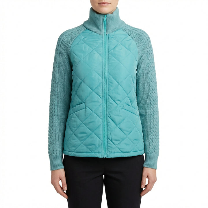 Winter Stand Collar Cotton Jacket With Pockets Fashion Knitted Stitching Zipper Coat Warm Tops For Women Clothing