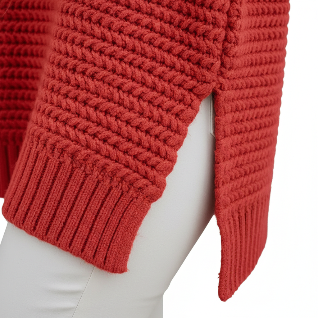 Women's Solid Side Slit Knit Sweater – Half High Collar Pullover
