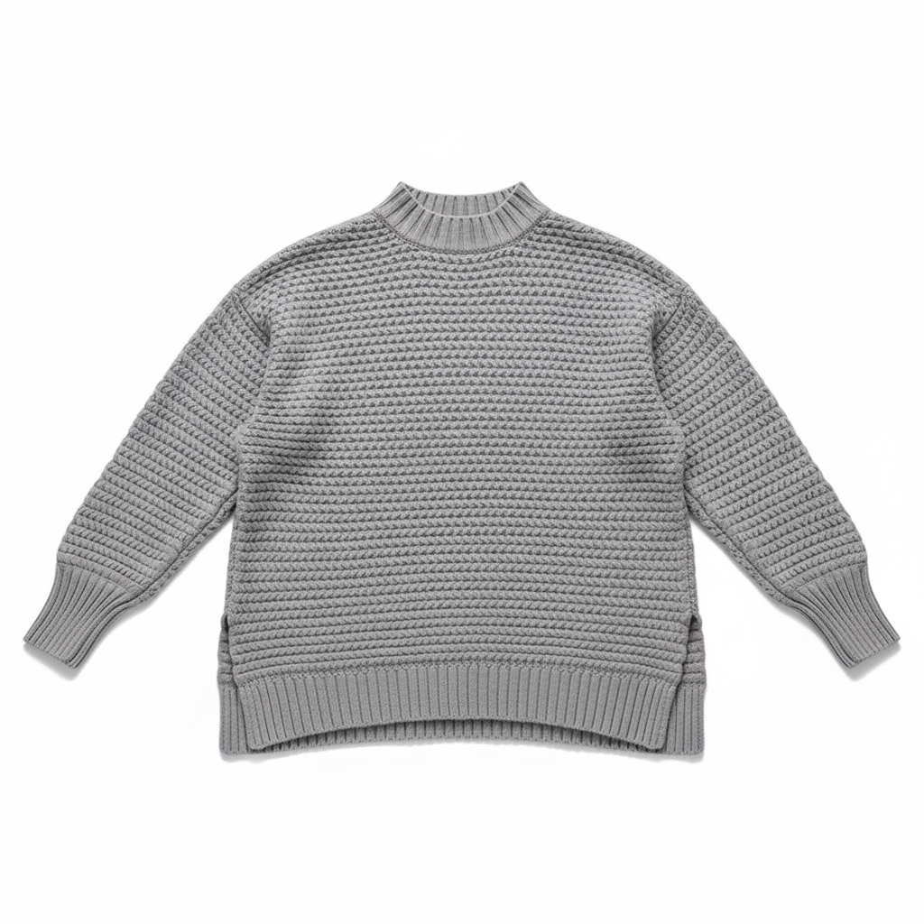 Women's Solid Side Slit Knit Sweater – Half High Collar Pullover