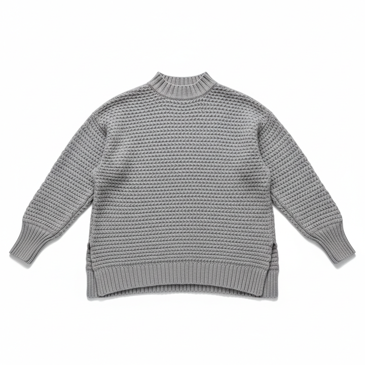 Women's Solid Side Slit Knit Sweater – Half High Collar Pullover