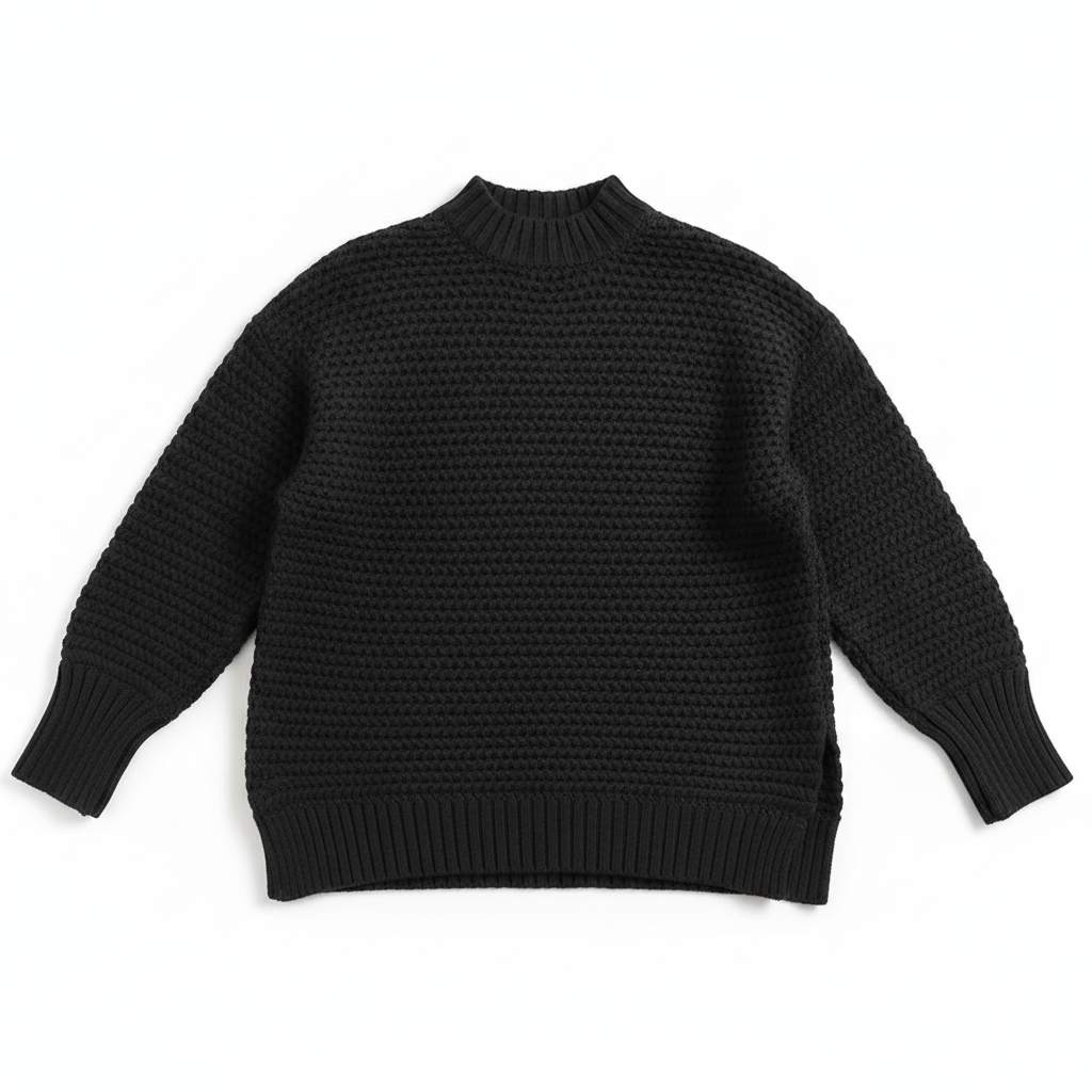 Women's Solid Side Slit Knit Sweater – Half High Collar Pullover