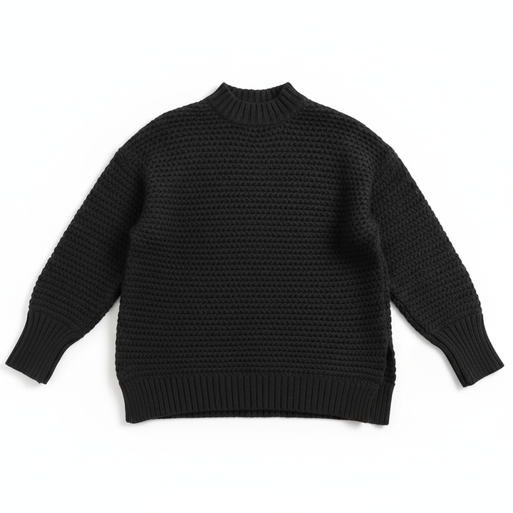 Women's Solid Side Slit Knit Sweater – Half High Collar Pullover