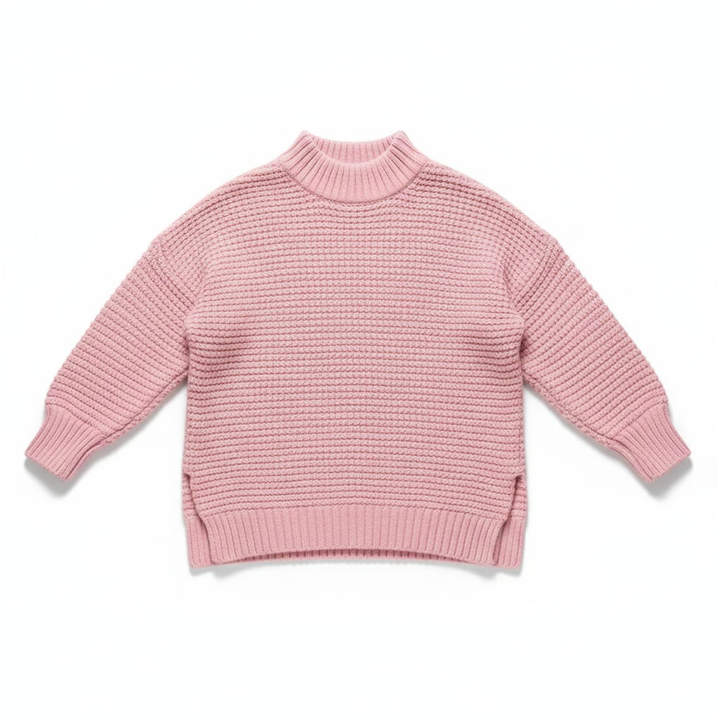 Women's Solid Side Slit Knit Sweater – Half High Collar Pullover