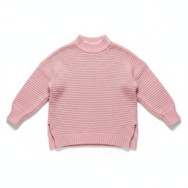 Women's Solid Side Slit Knit Sweater – Half High Collar Pullover