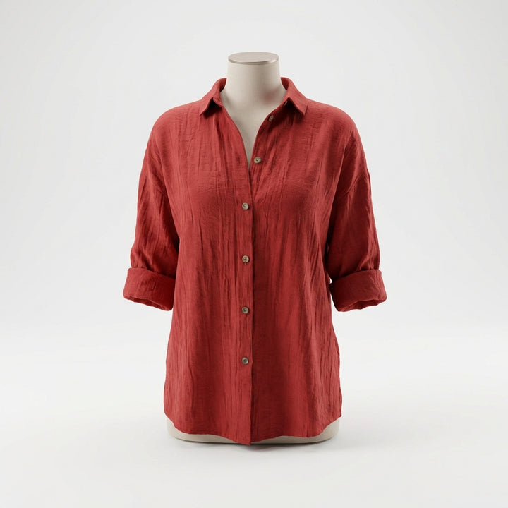 Lapel Long Sleeve Shirt Women's Single-breasted Pleated Shirt Tops Clothing