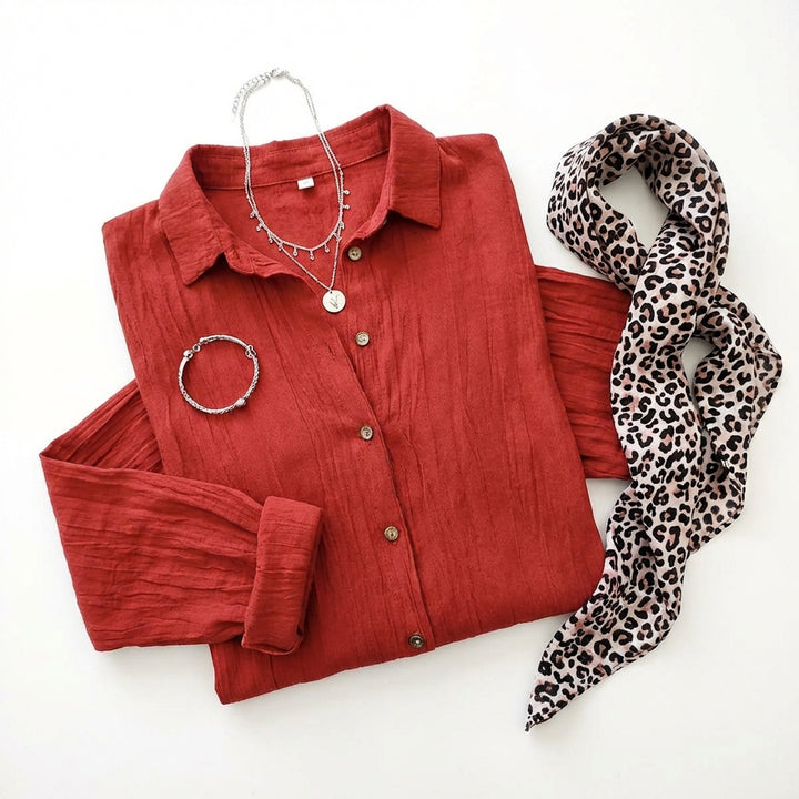 Lapel Long Sleeve Shirt Women's Single-breasted Pleated Shirt Tops Clothing