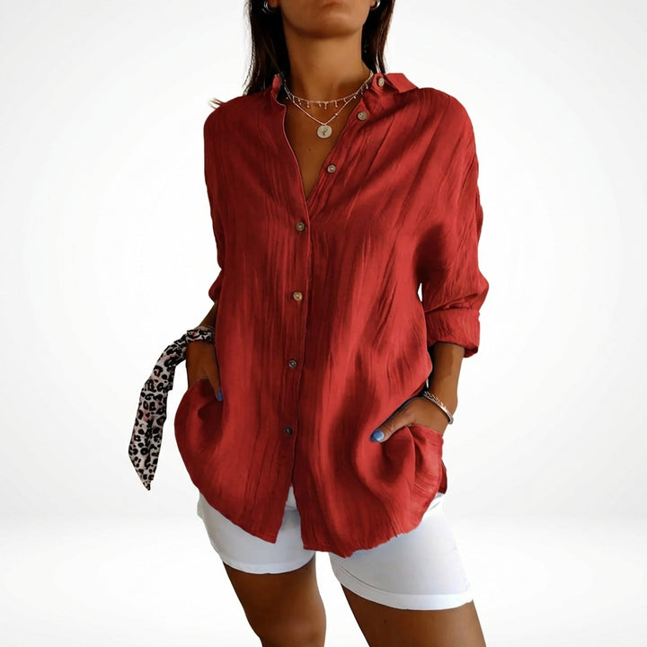 Lapel Long Sleeve Shirt Women's Single-breasted Pleated Shirt Tops Clothing