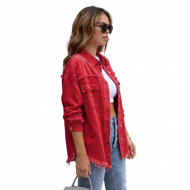 Women's Oversized Ripped Shacket – Casual Distressed Shirt Jacket for Fall & Spring