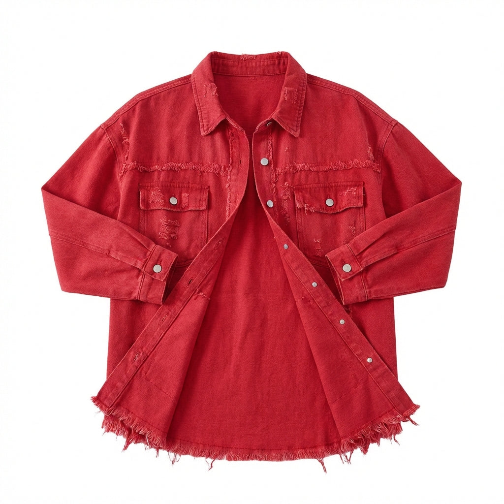 Women's Oversized Ripped Shacket – Casual Distressed Shirt Jacket for Fall & Spring